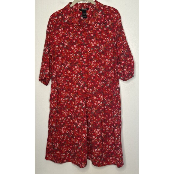 Millenium Dresses & Skirts - Millenium Floral Babydoll Dress Large Red Knee Length Teacher Button up Ditsy